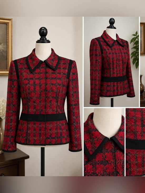 Carlisle Jackets & Blazers - Carlisle Red Black Tweed Plaid Blazer‎ Jacket Career Women's Size 16